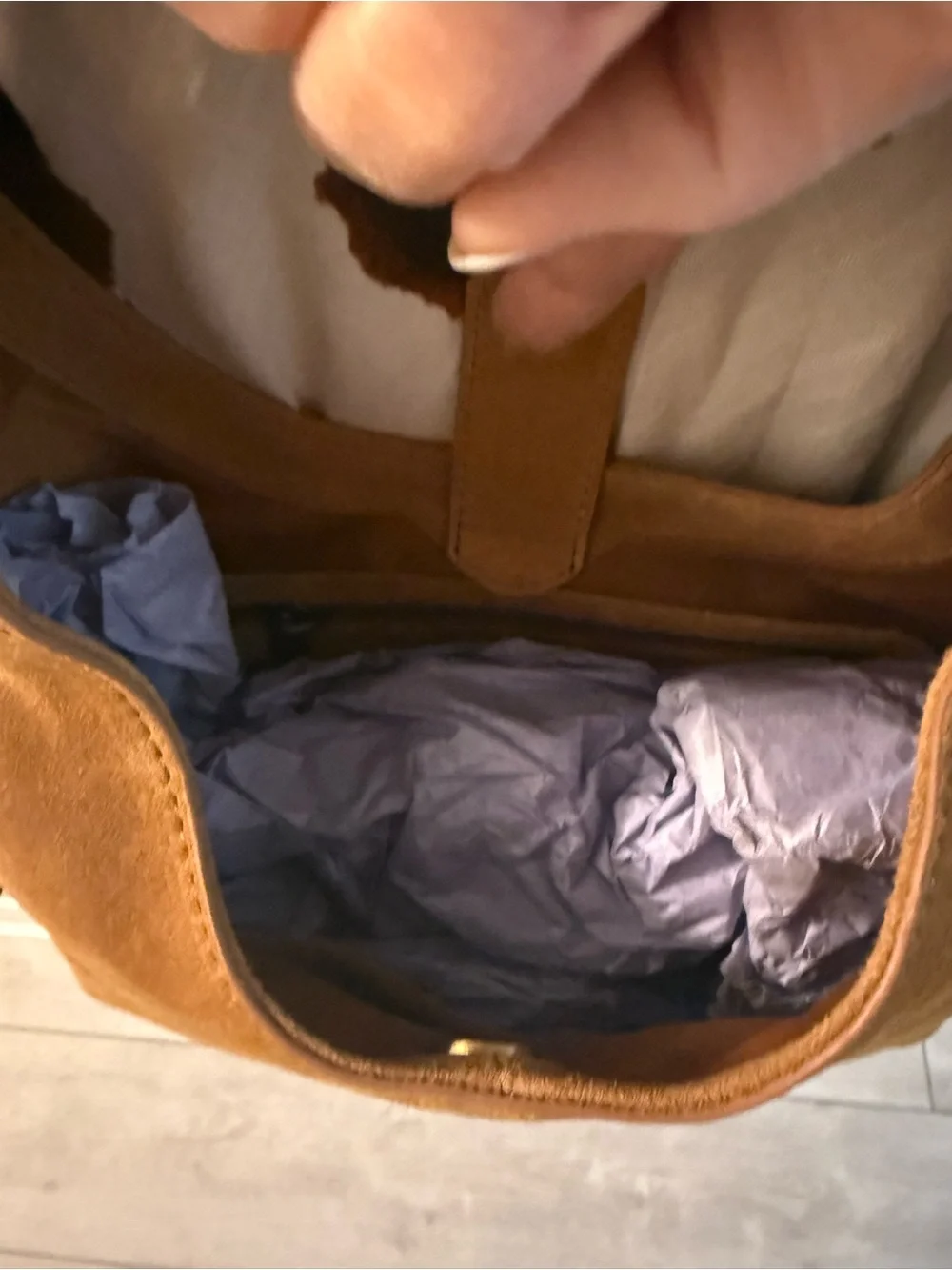 Leather Suede Fringe Hand Bag/Crossbody Bag in Camel, NWT